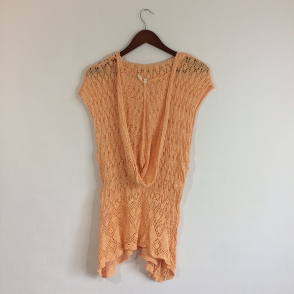 Anthropologie Orange Crochet Top w/ Hoodie Size S - Picture 2 of 4